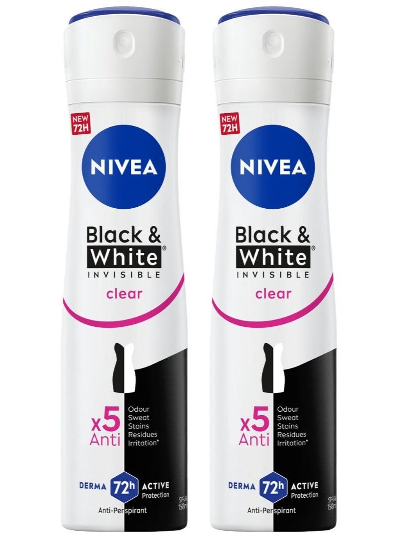 Nivea Black And White Invisible Original Antiperspirant Deodorant For women 150ml Pack of 2
